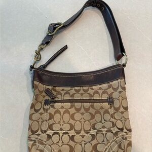 Coach Tan and Brown Signature Shoulder Bag